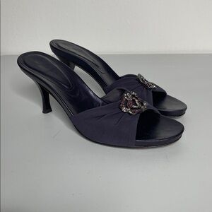Donald Pliner Purple Mesh Elastic Slide Metal Rhinestone Heel Shoe Size 8